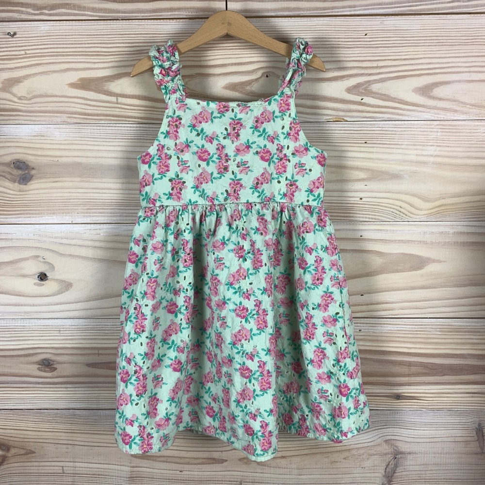 Btween Dress Girls 8 Green Floral Eyelet Ruffle Pastel Garden